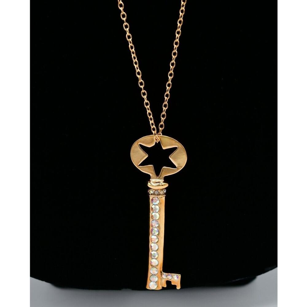 Kirks Folly Vintage Believe in Magic Key Necklace AB Star Crystal Signed BinL